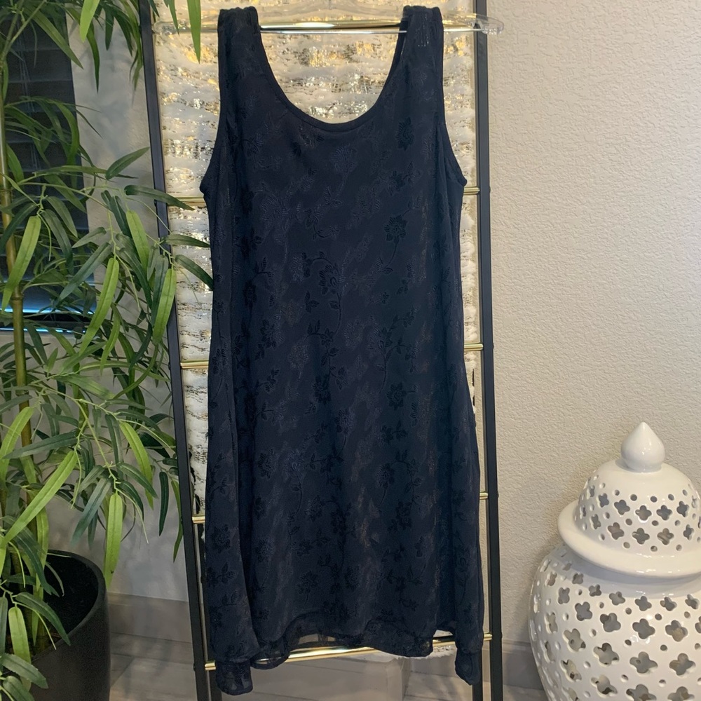 Sleeveless Tiered Dress with Raised Floral Design -  NWT - Dark Blue